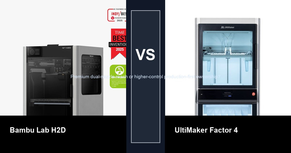 Bambu Lab H2D vs UltiMaker Factor 4 comparison hero image