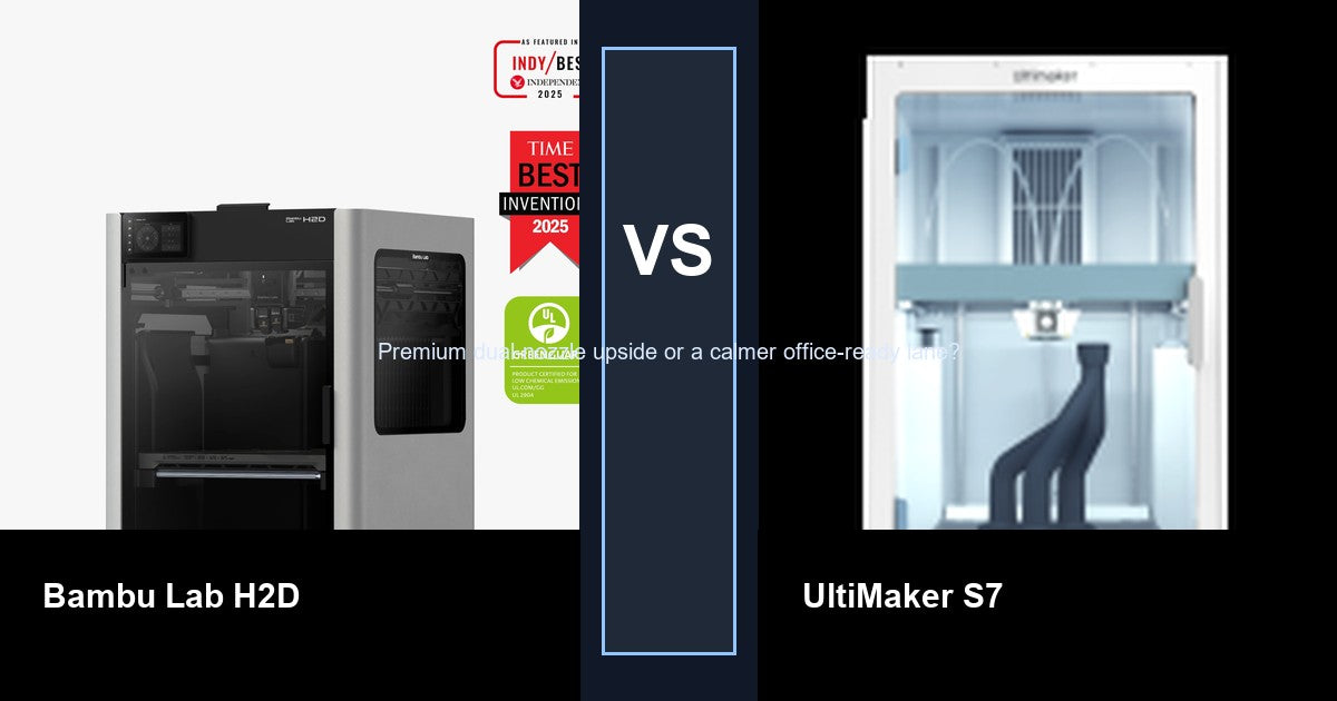 Bambu Lab H2D vs UltiMaker S7 comparison hero image
