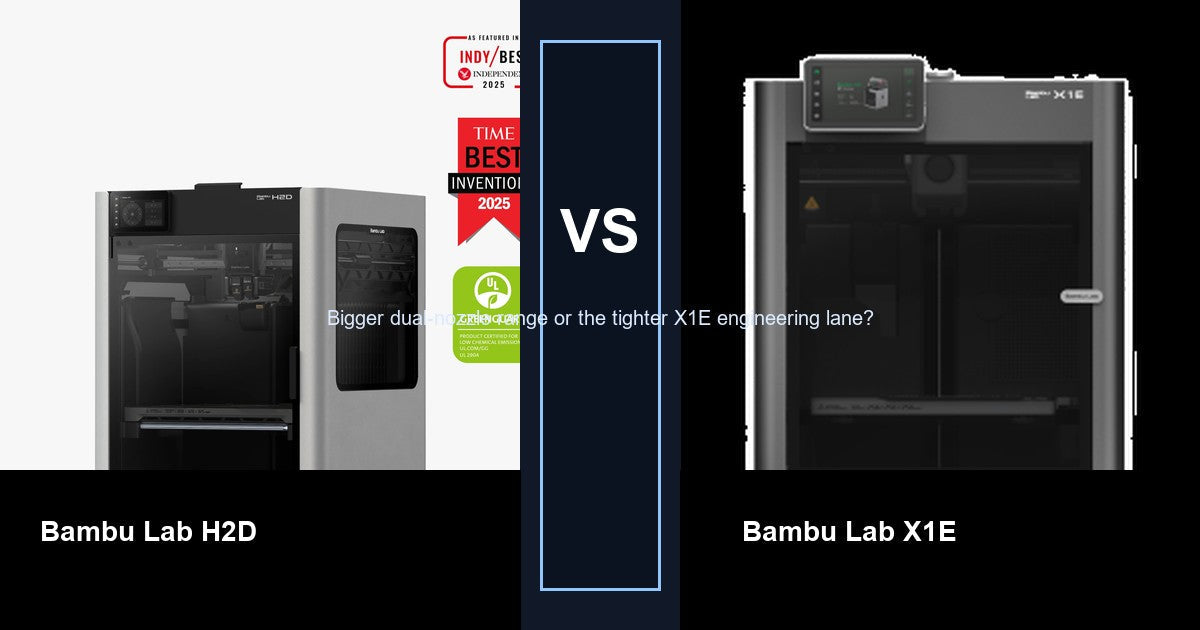 Bambu Lab H2D vs Bambu Lab X1E comparison hero image