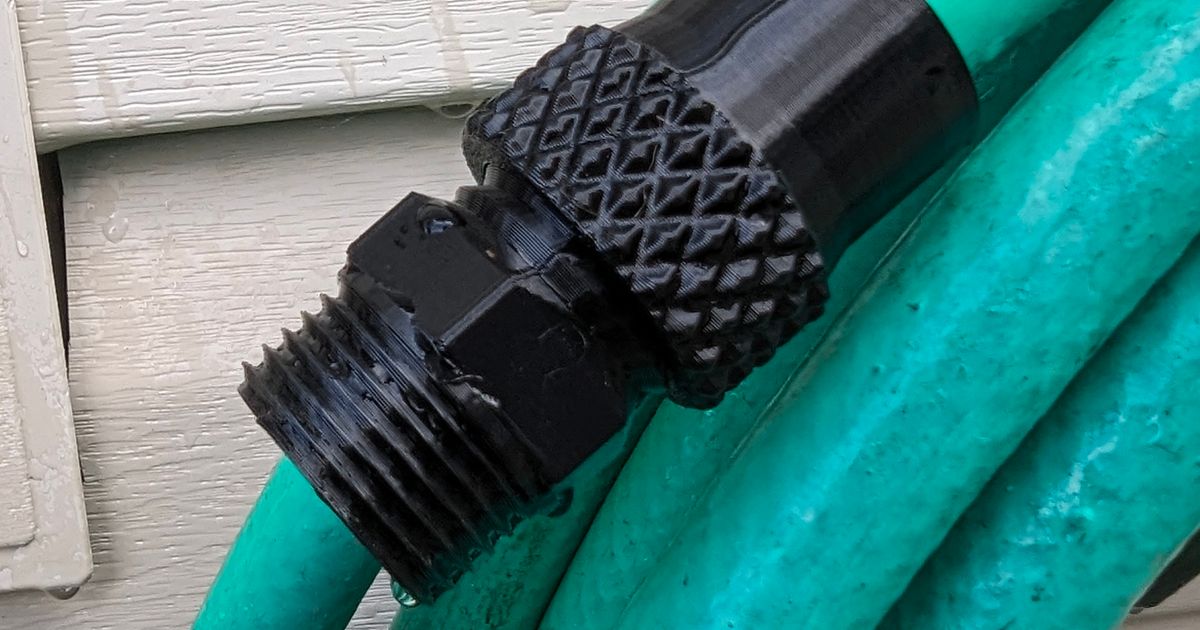 3D printed 5/8-inch garden hose repair kit for fixing a broken male hose end