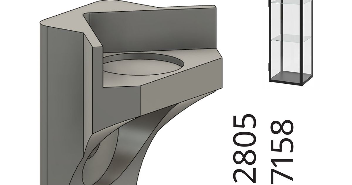 3D printed IKEA BLALIDEN shelf bracket adapter installed in a glass cabinet