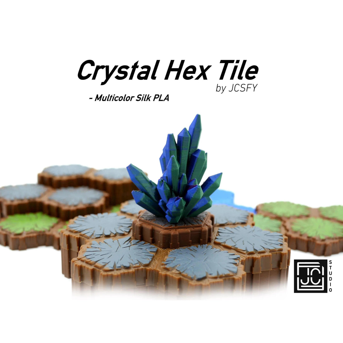 JCSFY Heroscape-compatible crystal terrain obstacles on a tabletop battlefield