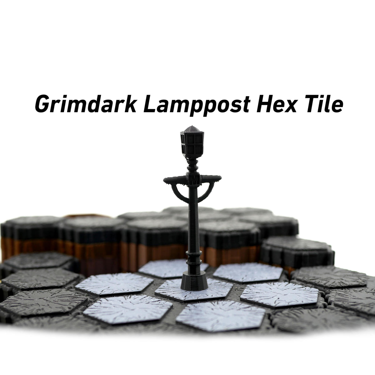 JCSFY Heroscape-compatible grimdark lamppost terrain piece shown in the Etsy listing hero image