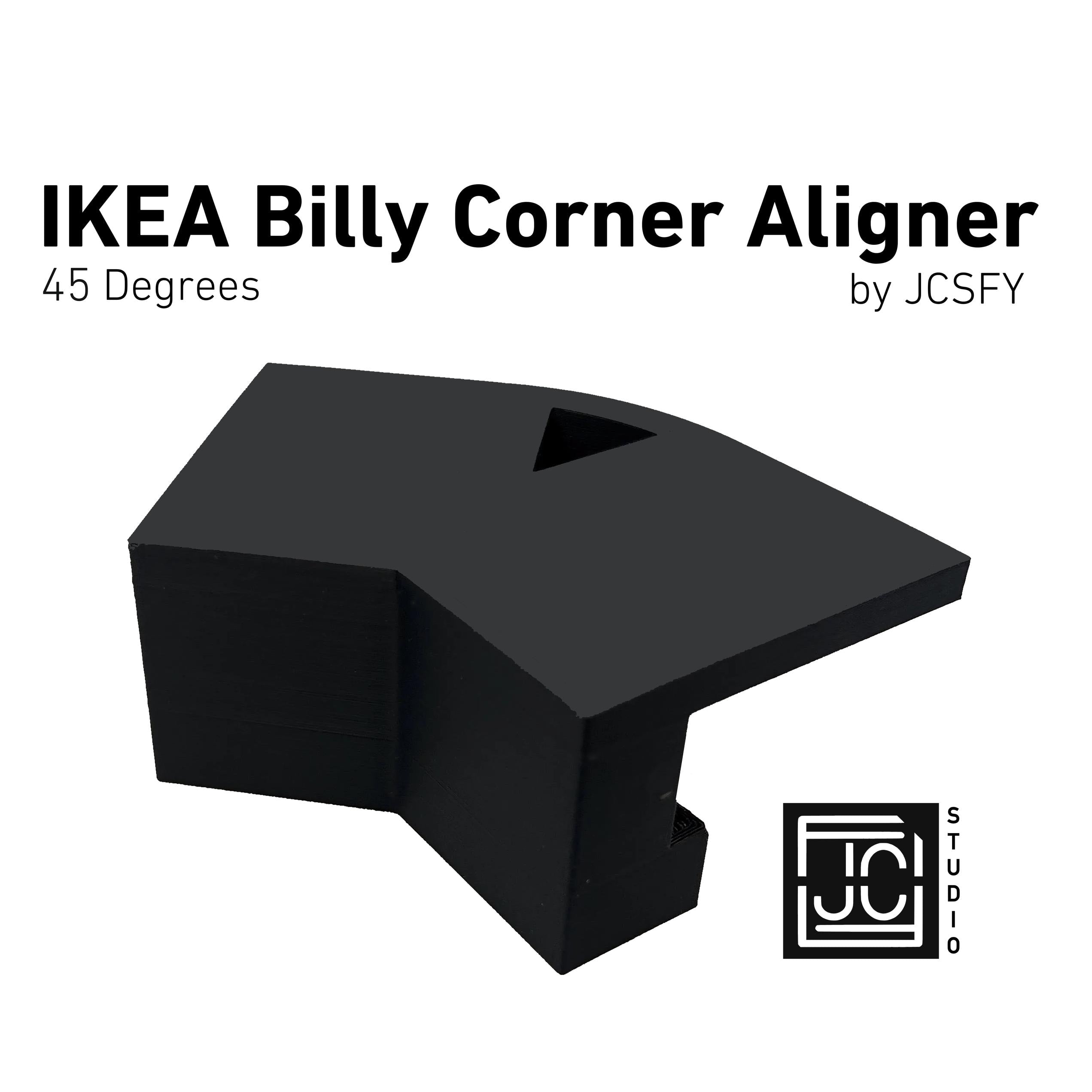 JCSFY IKEA Billy 45 degree corner hook clip aligner shown in the Etsy listing hero image