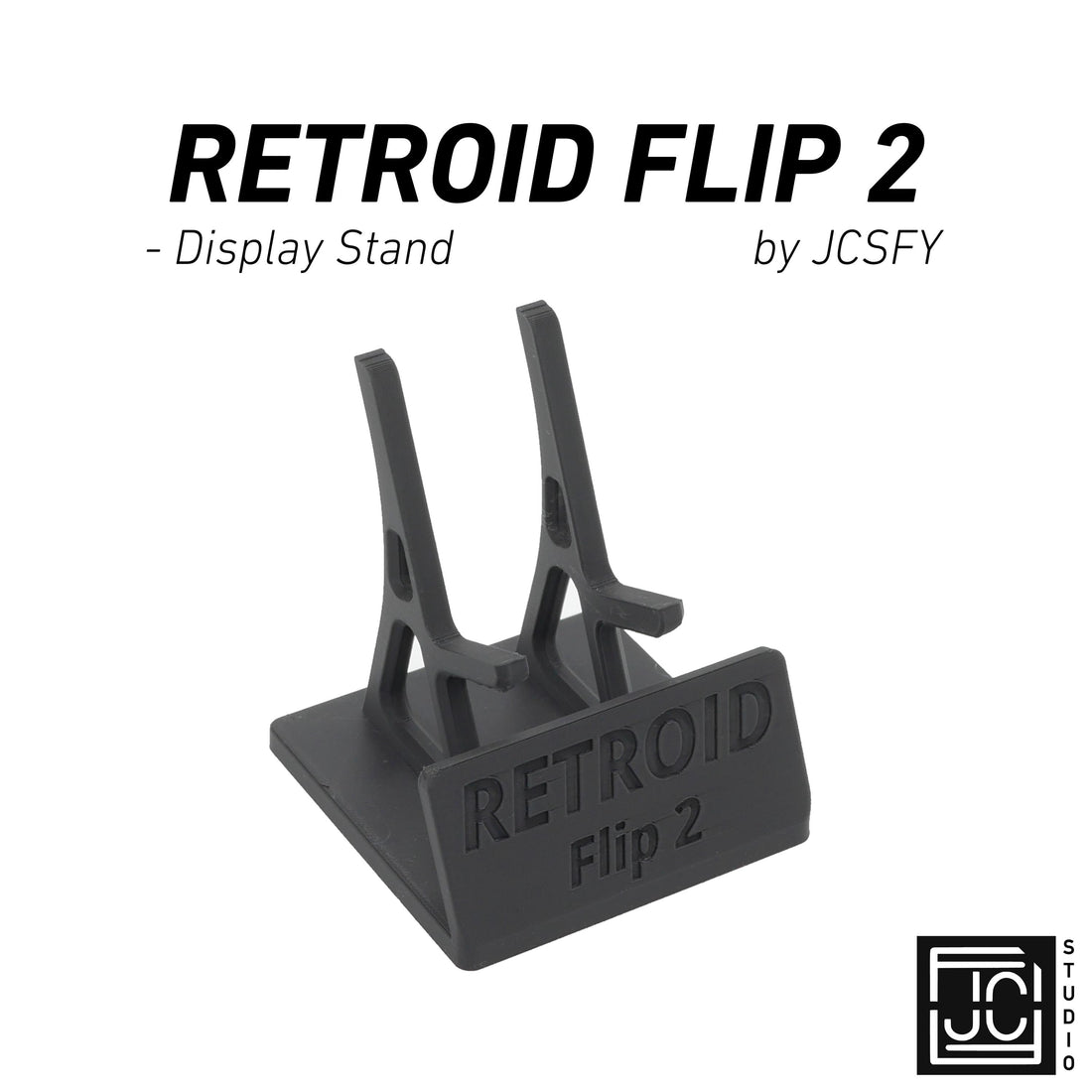 JCSFY Retroid Flip 2 display stand shown in the Etsy listing hero image