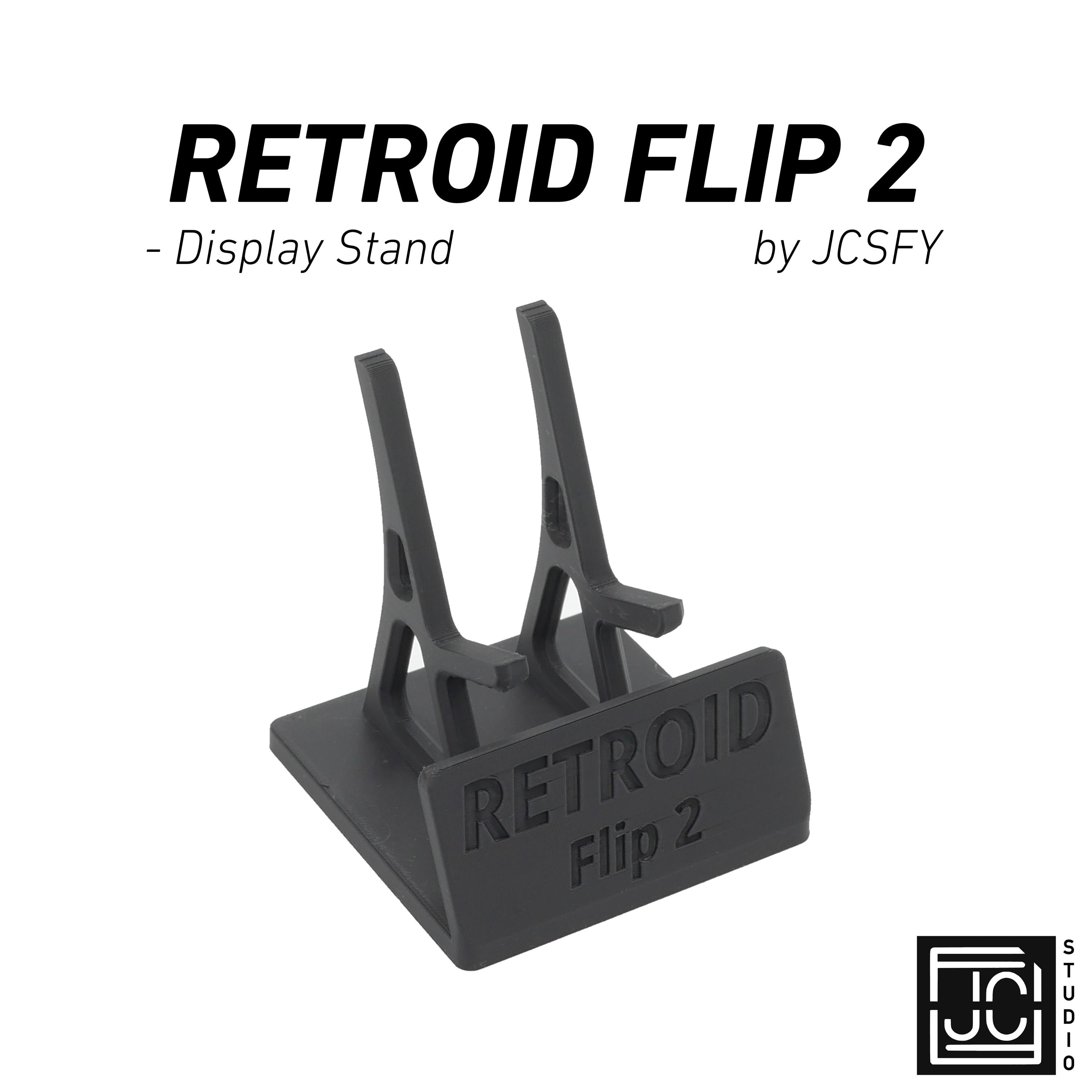 JCSFY Retroid Flip 2 display stand shown in the Etsy listing hero image