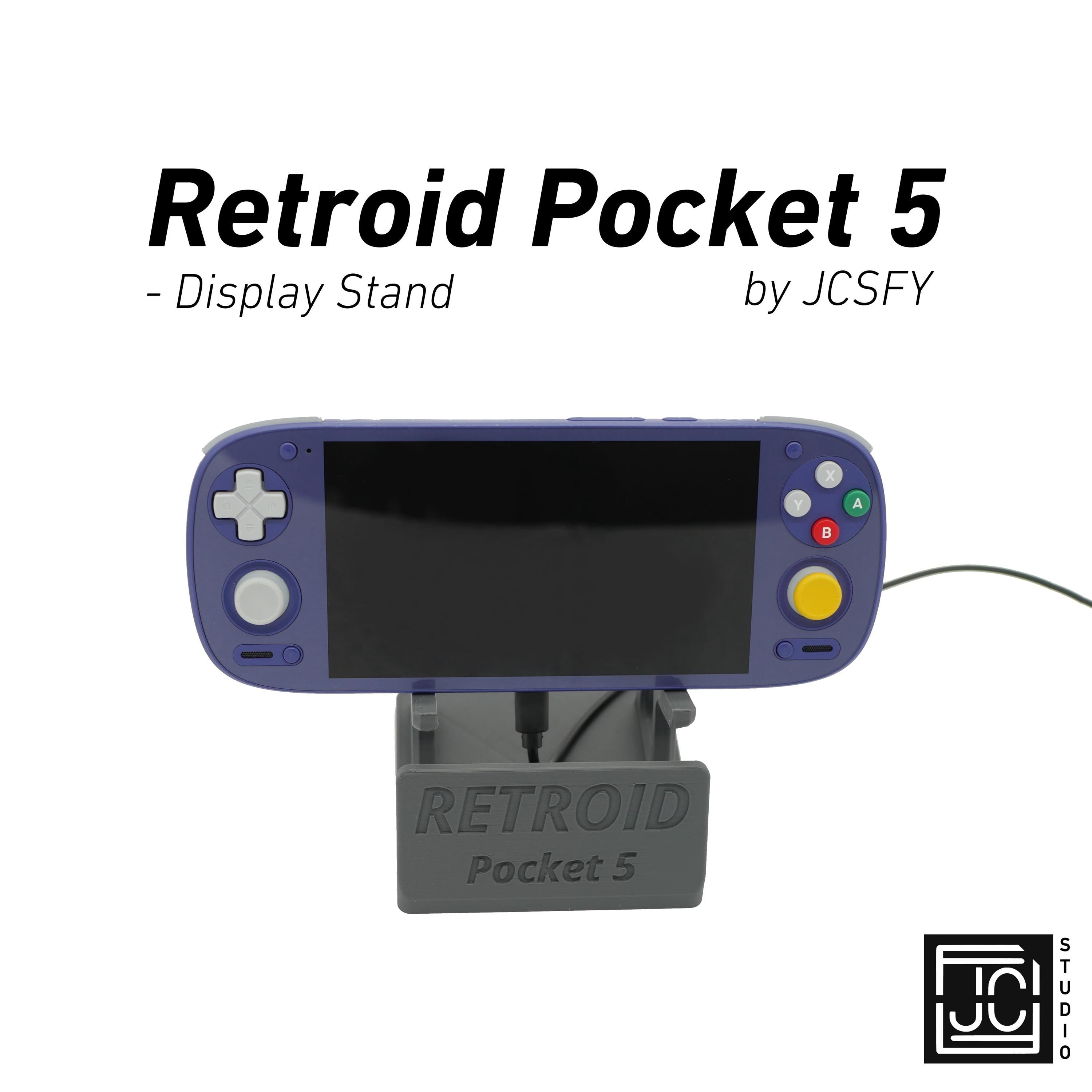 JCSFY Retroid Pocket 5 display stand shown in the Etsy listing hero image