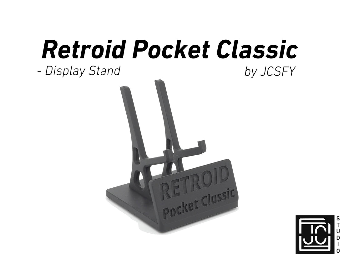 JCSFY Retroid Pocket Classic display stand shown in the Etsy listing hero image