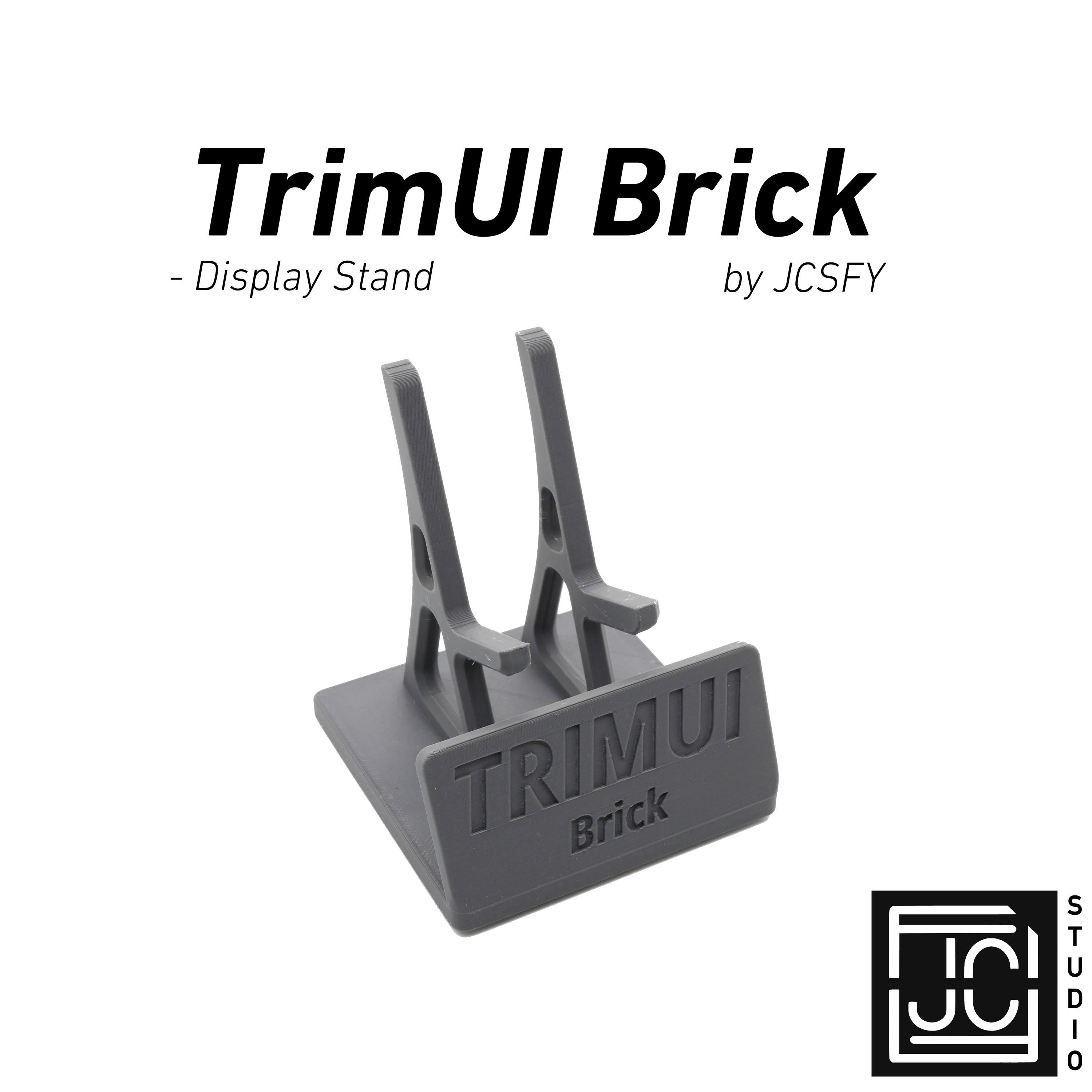 JCSFY TrimUI Brick display stand with charging space shown in the Etsy listing hero image
