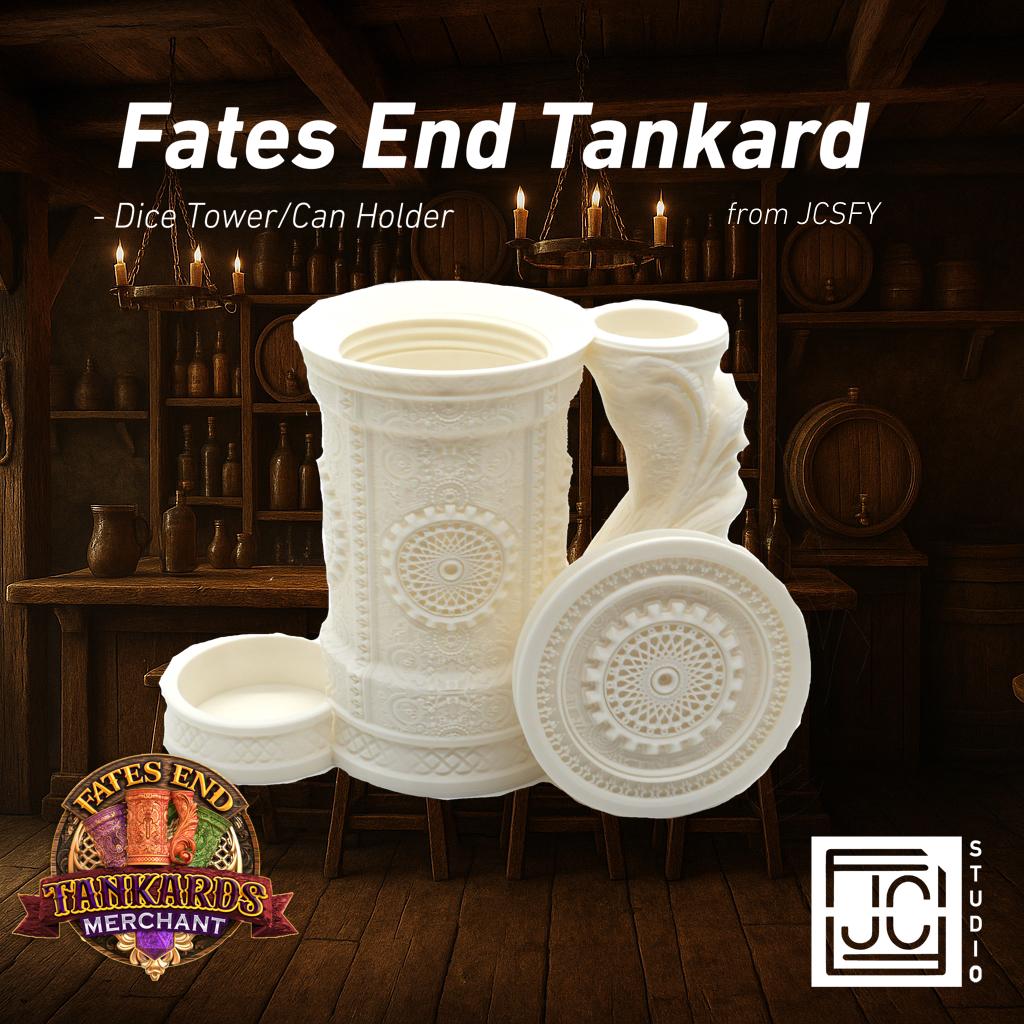 JCSFY Artificer tankard dice tower and can holder shown in the Etsy listing hero image