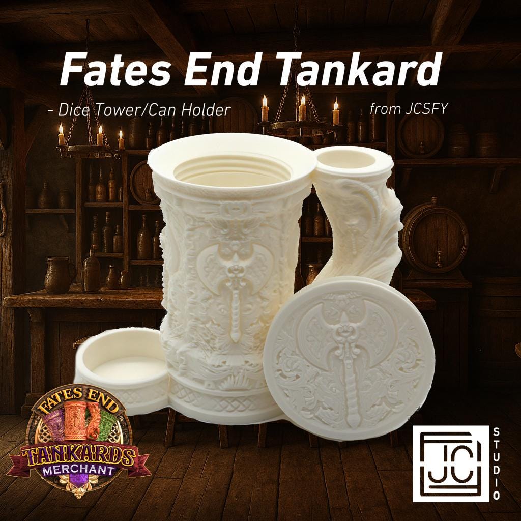 JCSFY Barbarian tankard dice tower and can holder shown in the Etsy listing hero image