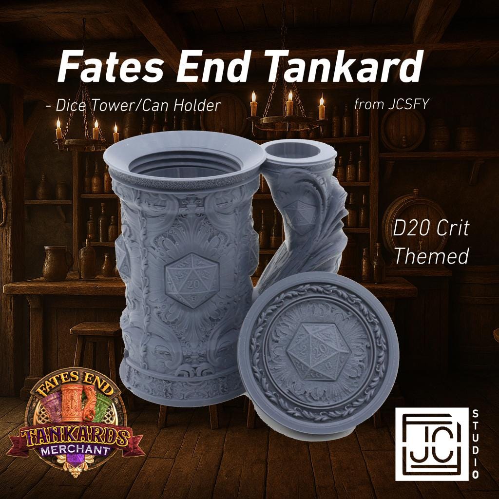 JCSFY D20 Critical Fates End tankard shown in the Etsy listing hero image