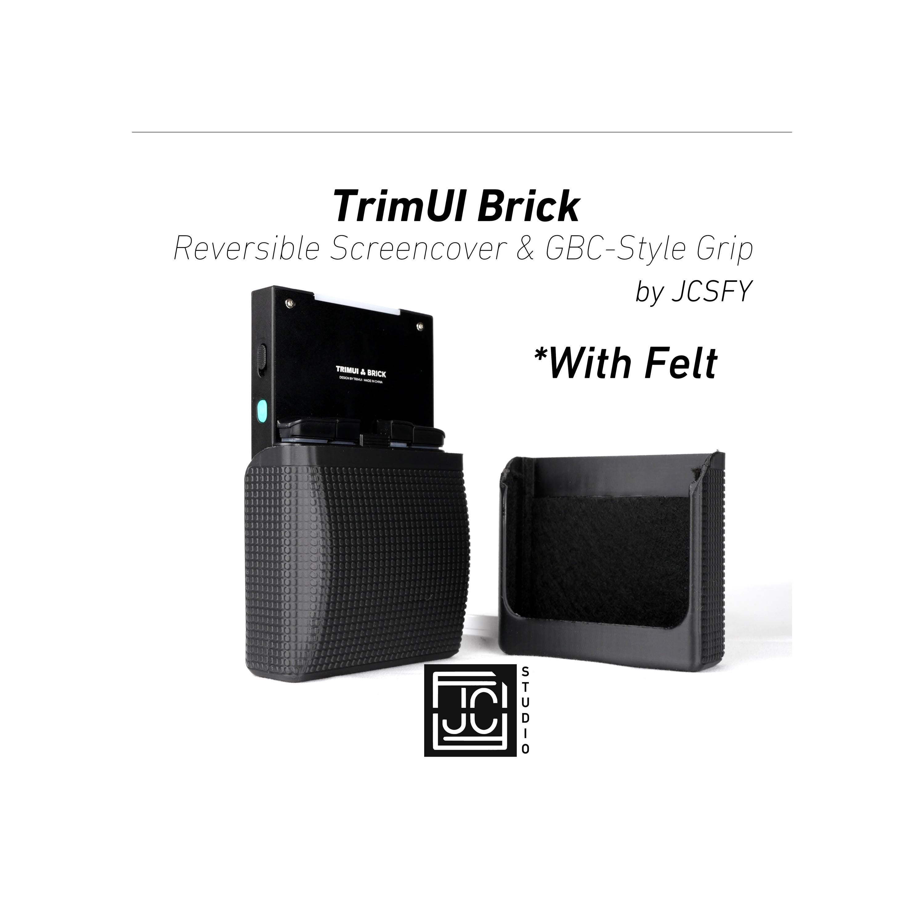 JCSFY TrimUI Brick grip and reversible screen cover shown in the Etsy listing hero image