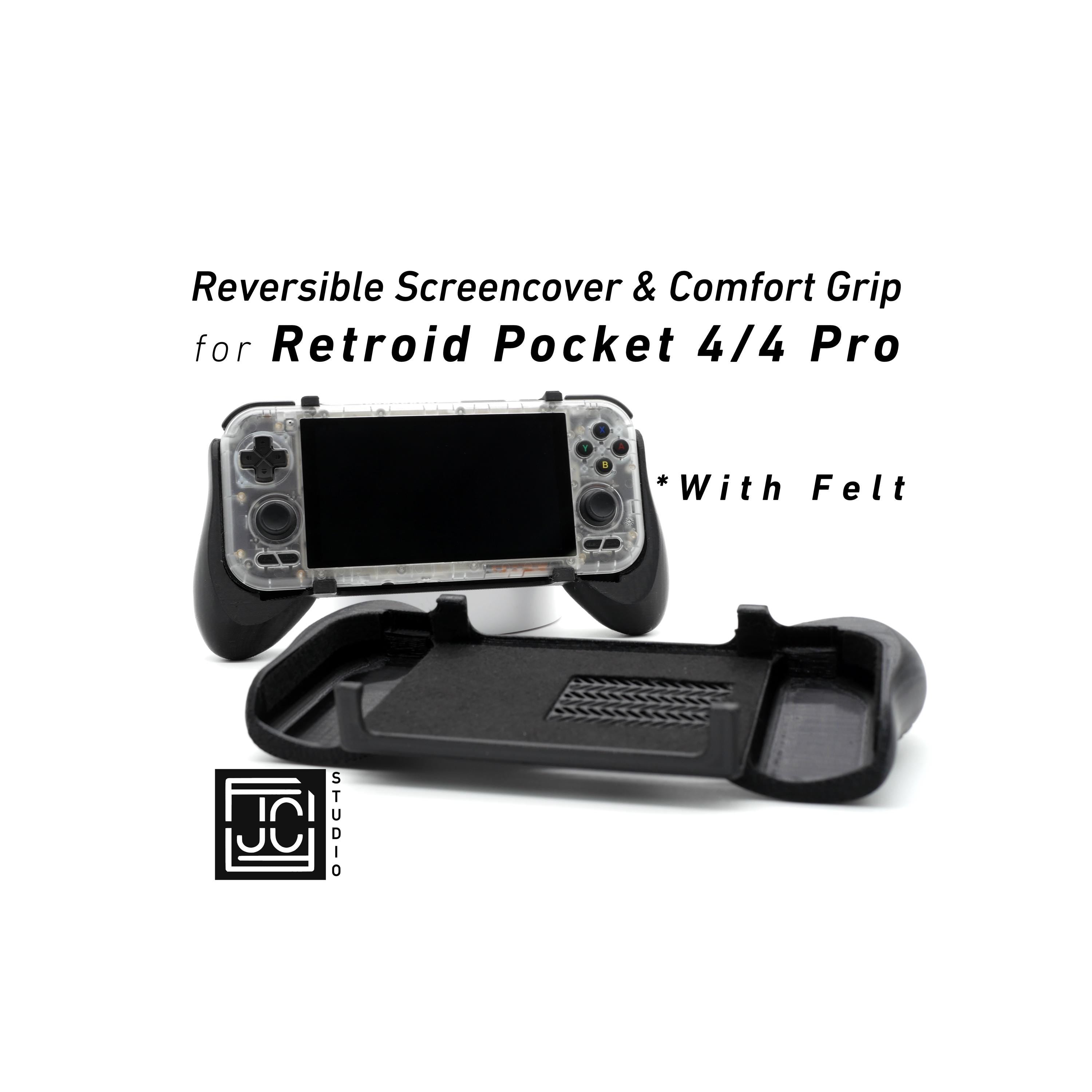 JCSFY Retroid Pocket 4 thick grip and reversible screen cover shown in the Etsy listing hero image
