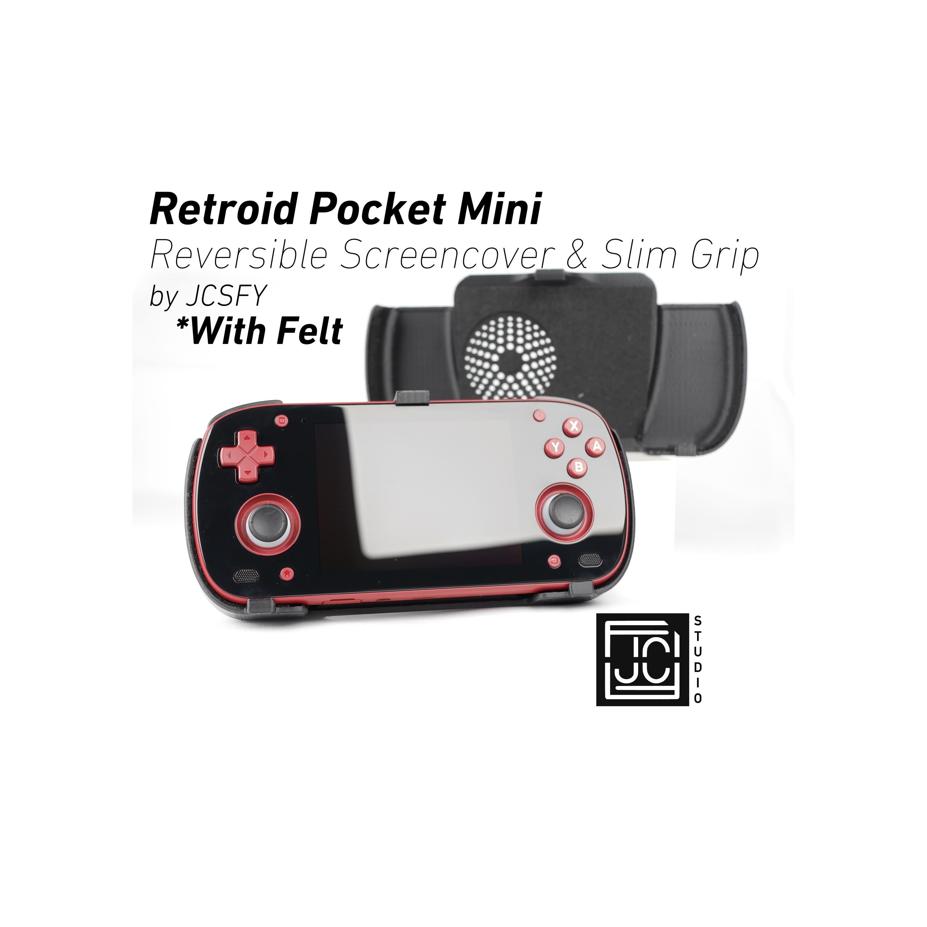 JCSFY Retroid Pocket Mini slim grip and screen cover shown in the Etsy listing hero image