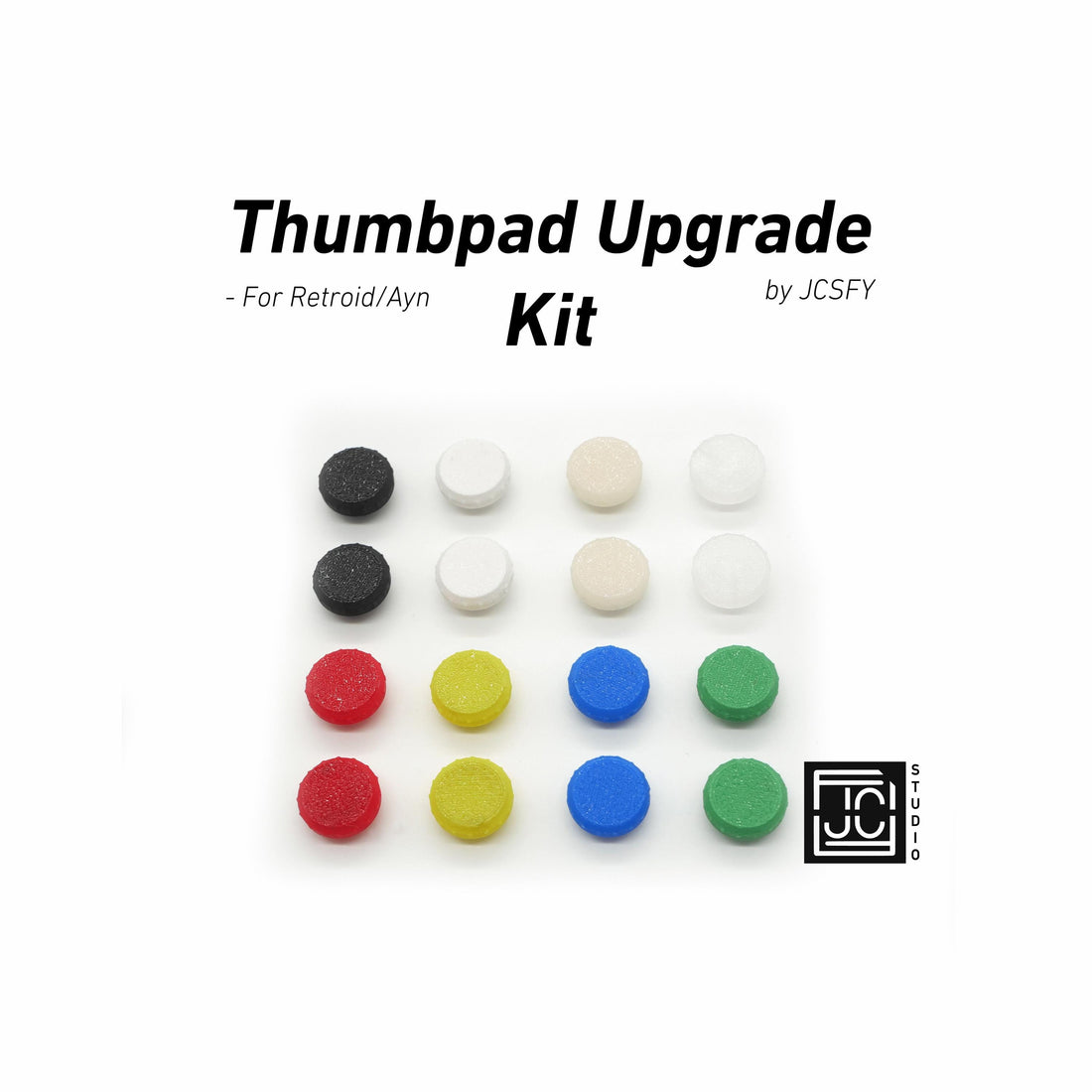 JCSFY clear thumbpad upgrade set for compatible Retroid and AYN handheld devices shown in the Etsy listing hero image