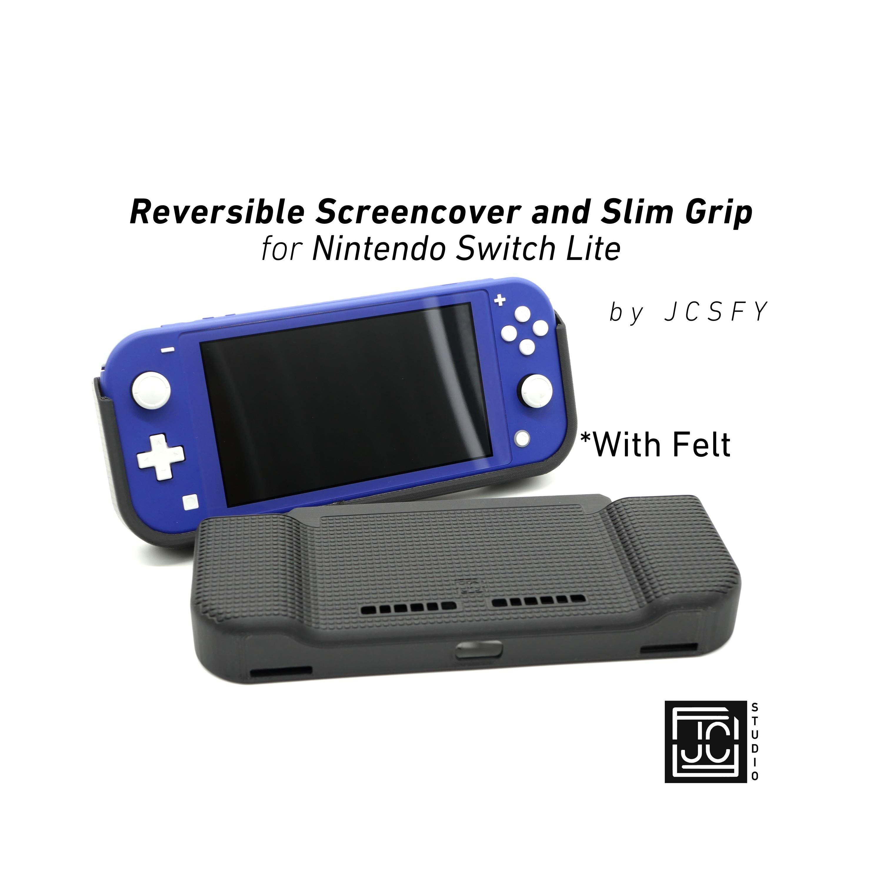 JCSFY Nintendo Switch Lite slim comfort grip with felt wrap installed on the handheld console