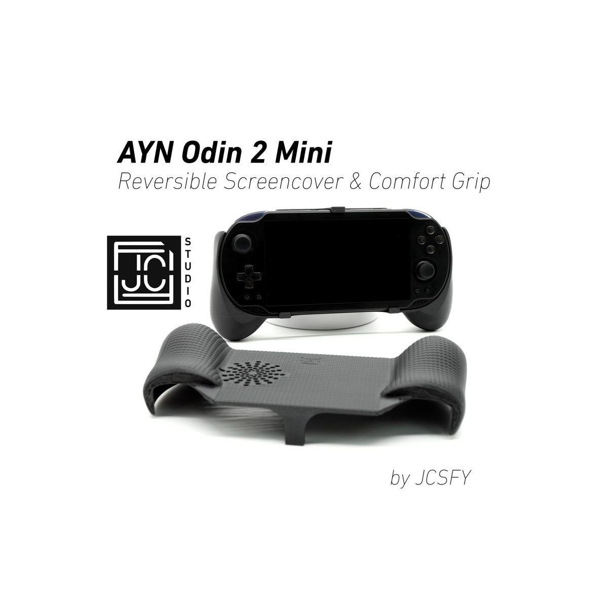 JCSFY AYN Odin 2 Mini deluxe thick grip and reversible screen cover shown in the Etsy listing hero image