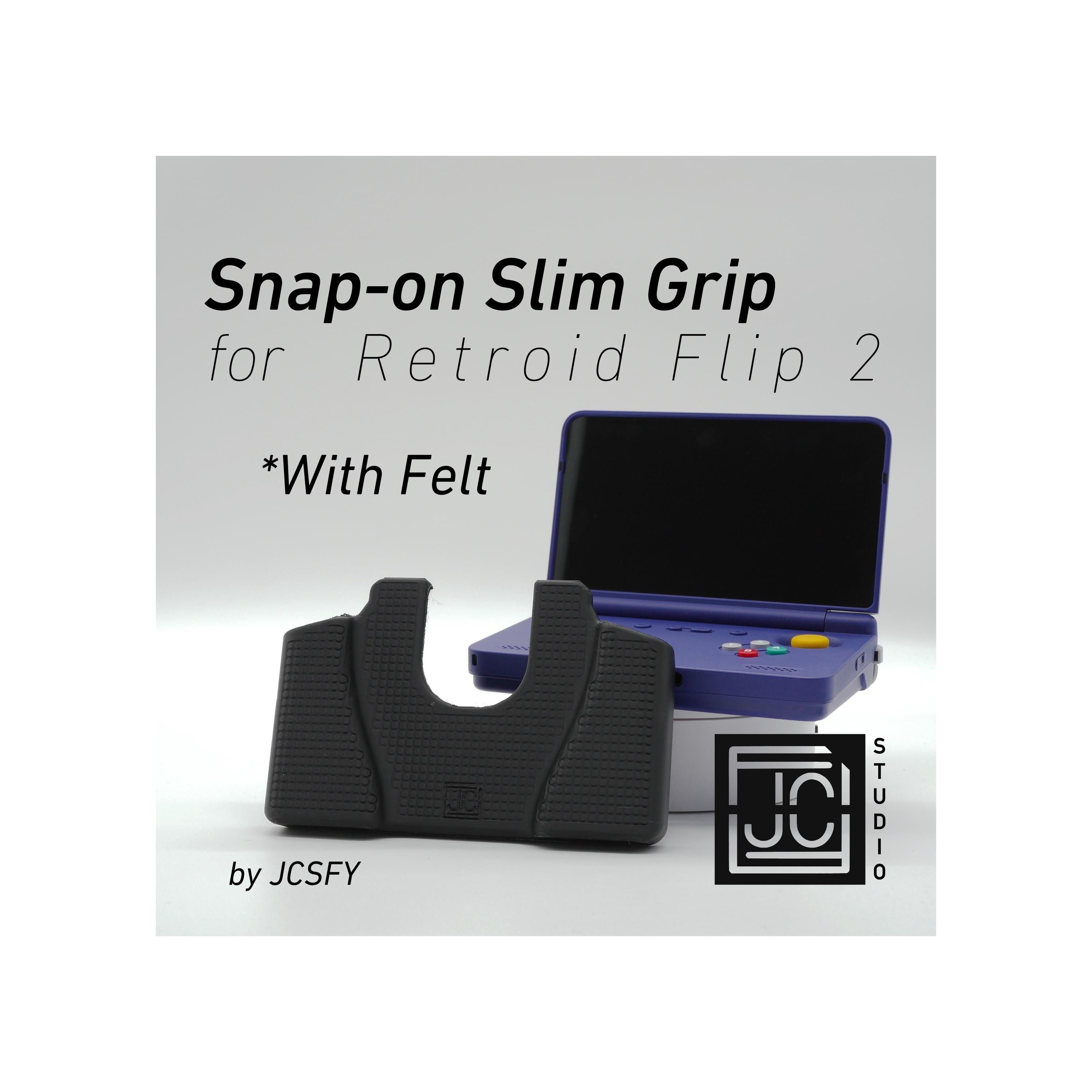 JCSFY slim Retroid Flip 2 comfort grip with felt wrap and carry-case-friendly handheld fit