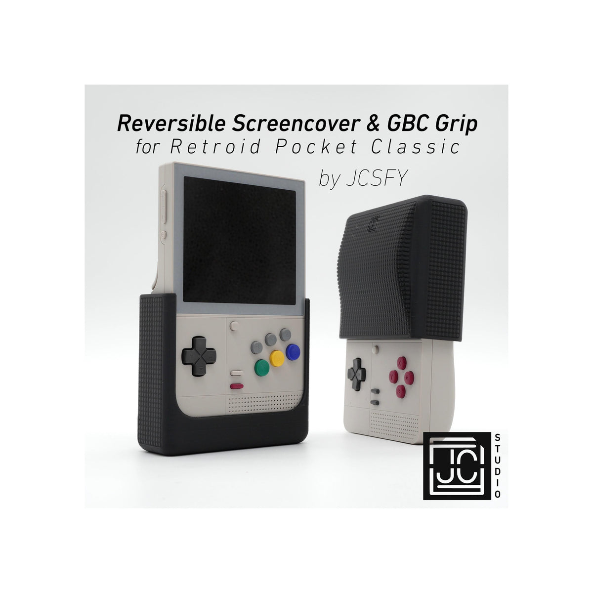JCSFY Retroid Pocket Classic GBC-style chin grip and reversible screen cover