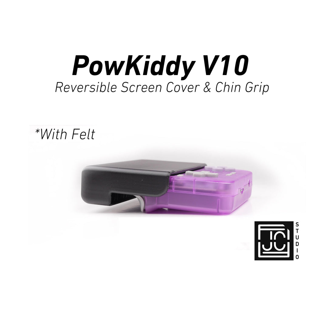 JCSFY Powkiddy V10 slim chin grip and reversible screen cover shown in the Etsy listing hero image