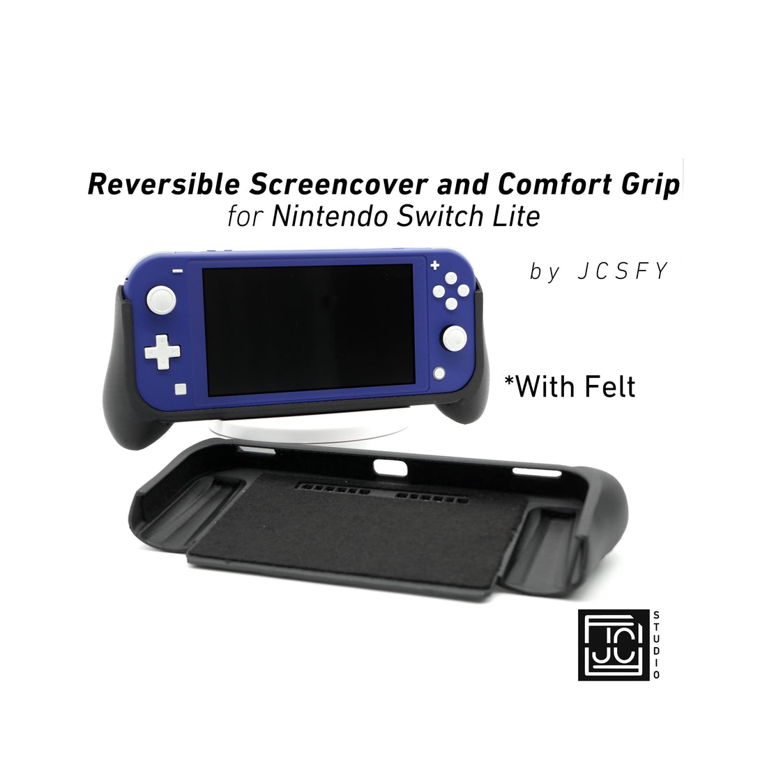 JCSFY thick comfort grip for Nintendo Switch shown installed on the handheld console