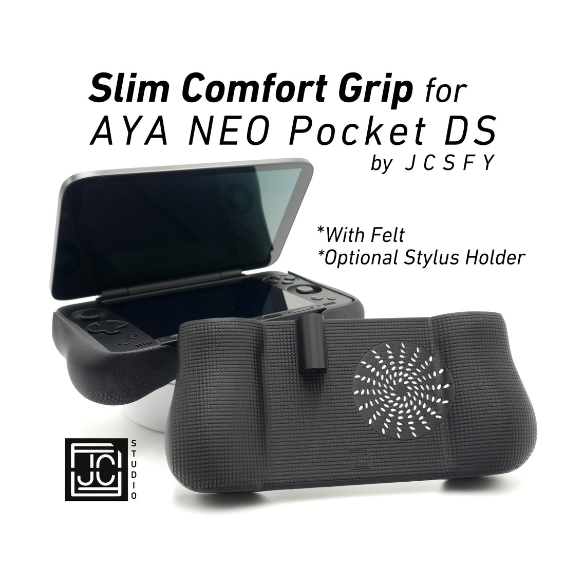 JCSFY slim comfort grip for the Aya Neo Pocket DS shown in the Etsy listing hero image