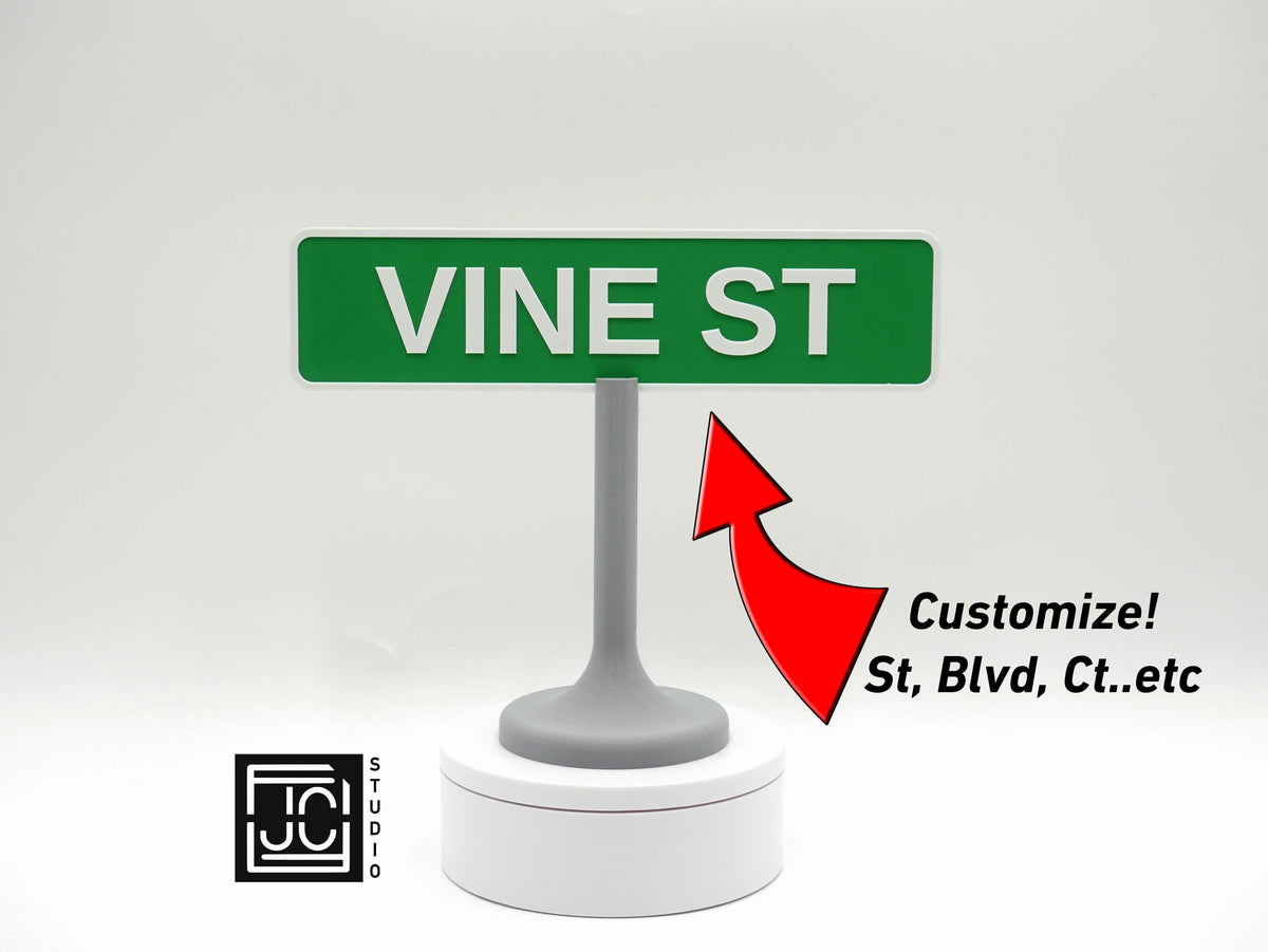 JCSFY personalized street name desk sign shown in the Etsy listing hero image