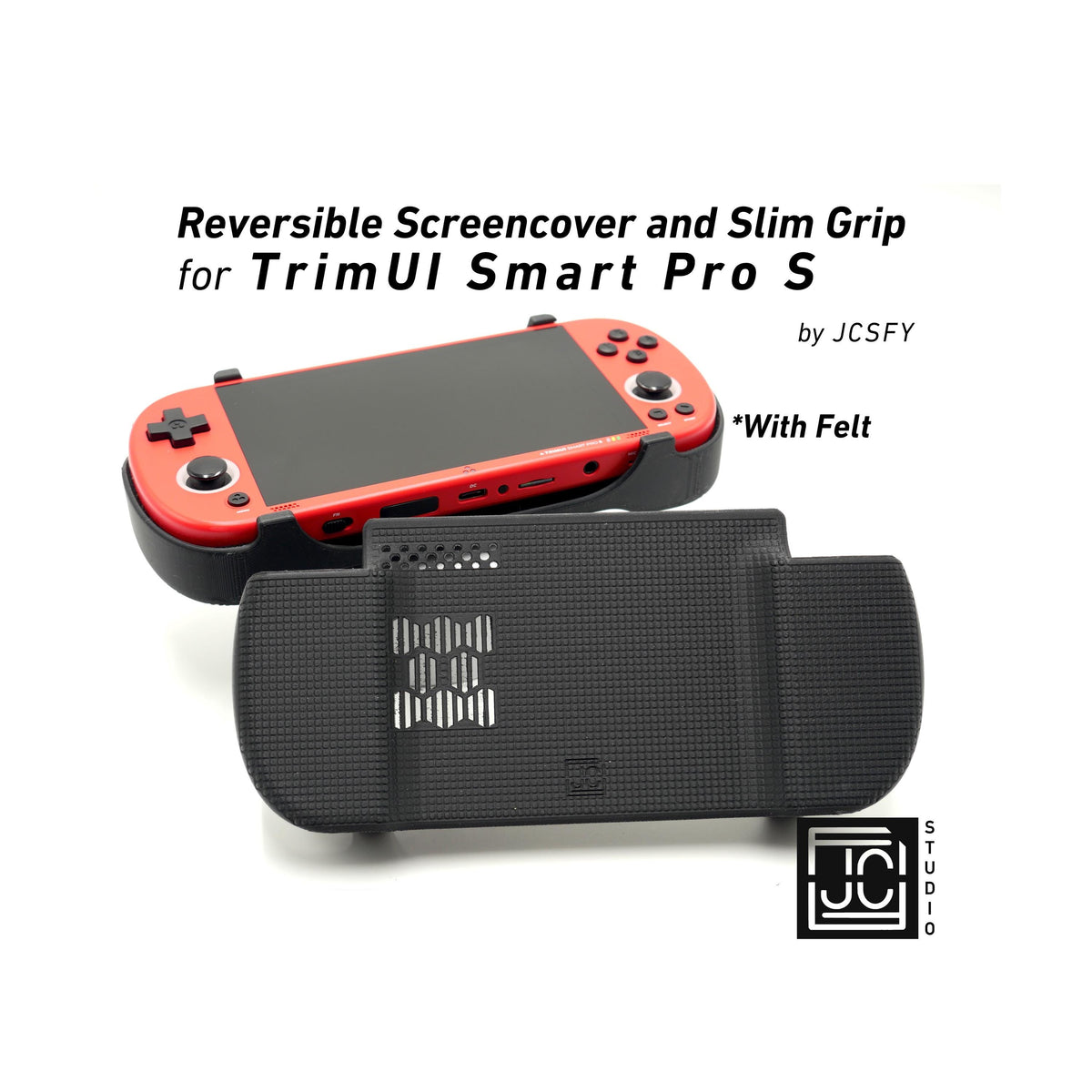 JCSFY slim grip and reversible screen cover for the TrimUI Smart Pro S from the Etsy listing hero image