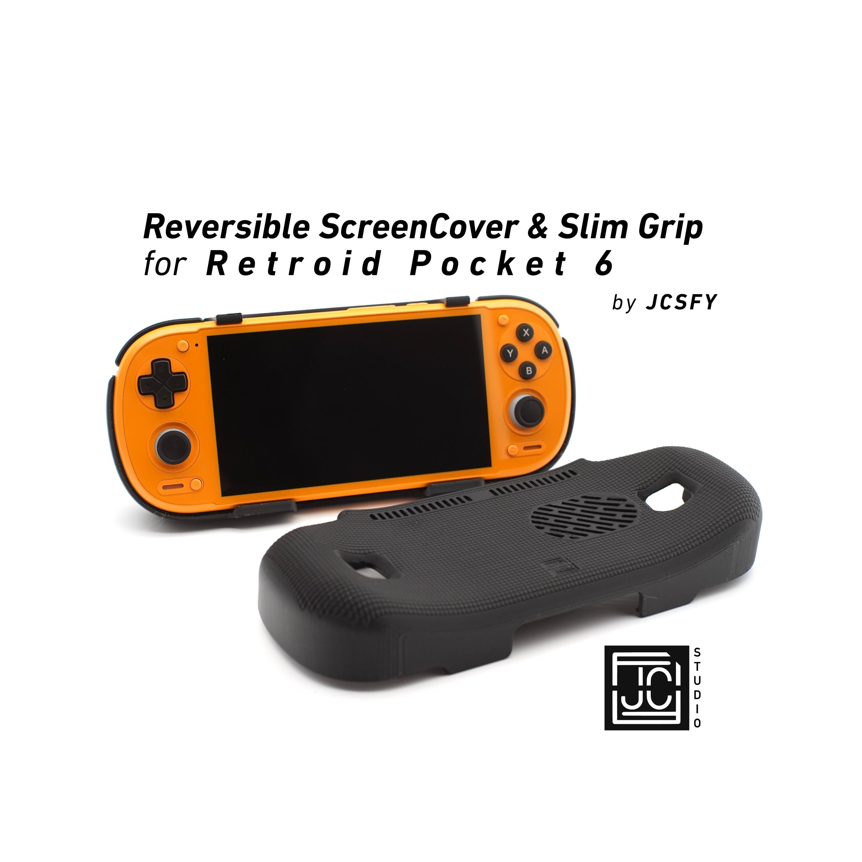 JCSFY slim grip and reversible screen cover for the Retroid Pocket 6 shown in the Etsy listing hero image
