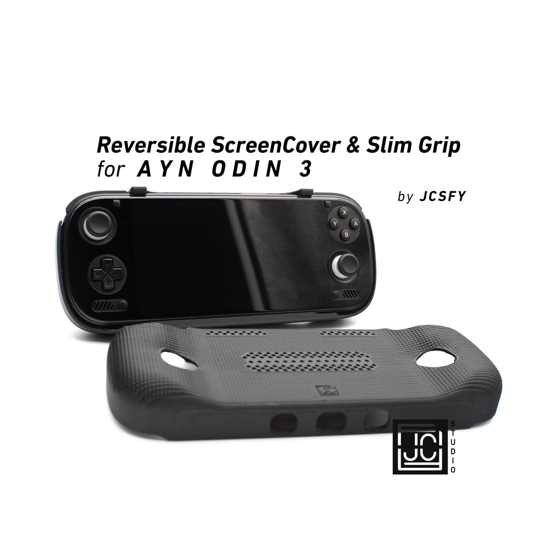 JCSFY AYN Odin 3 slim grip and reversible screen cover shown in the Etsy listing hero image