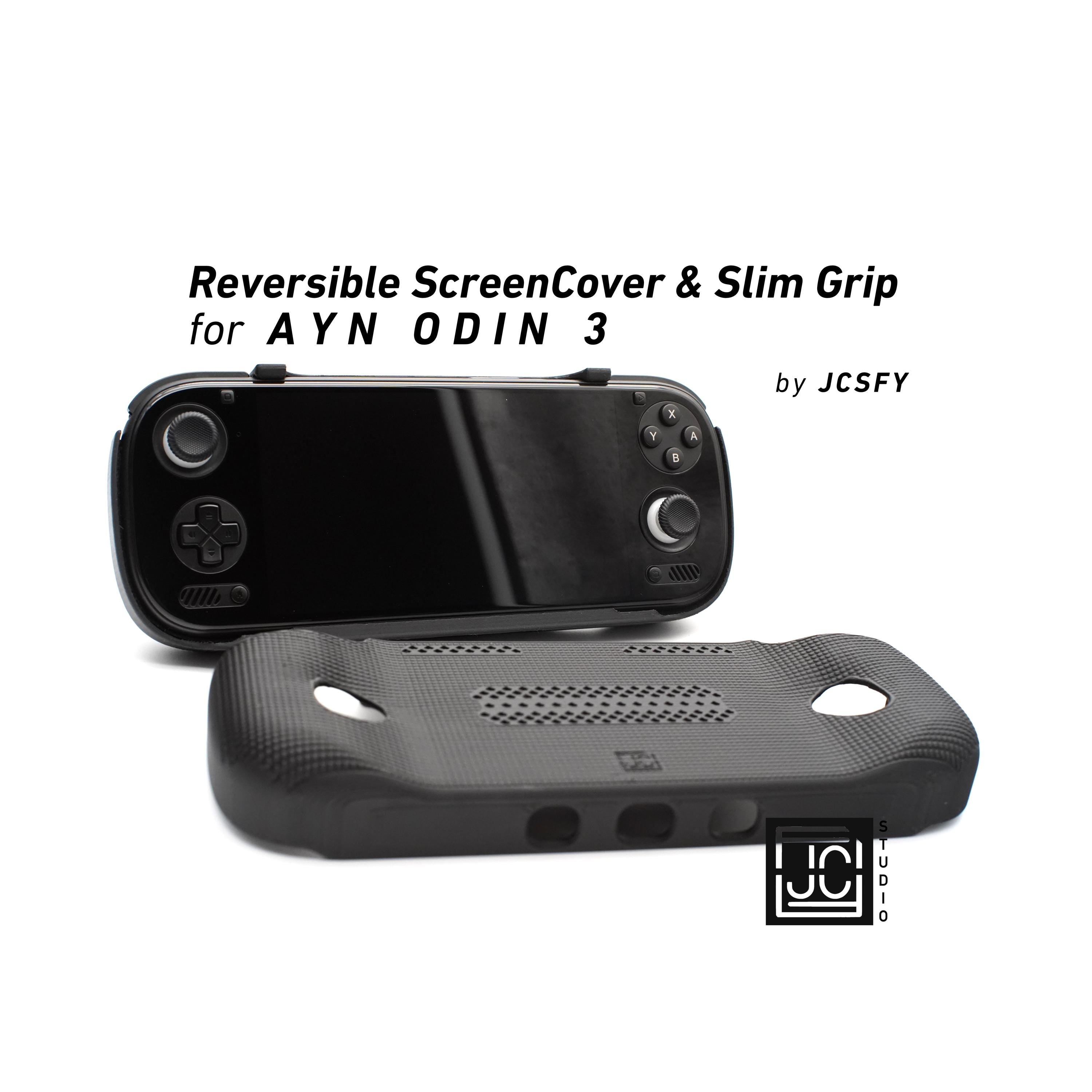 JCSFY AYN Odin 3 slim grip and reversible screen cover shown in the Etsy listing hero image