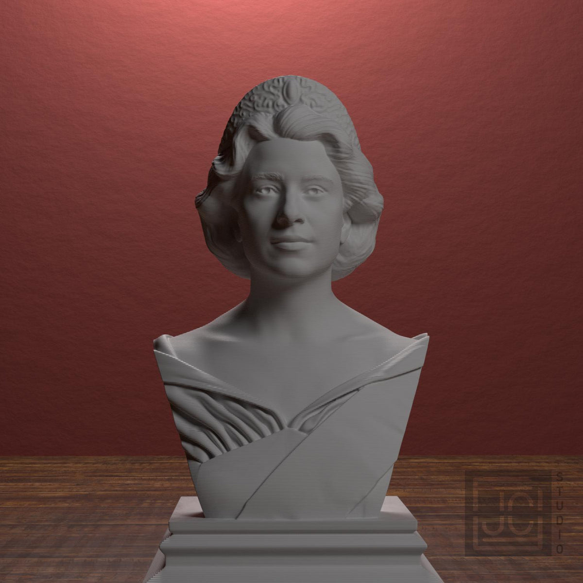 JCSFY Queen Elizabeth II portrait statue shown in the Etsy listing hero image