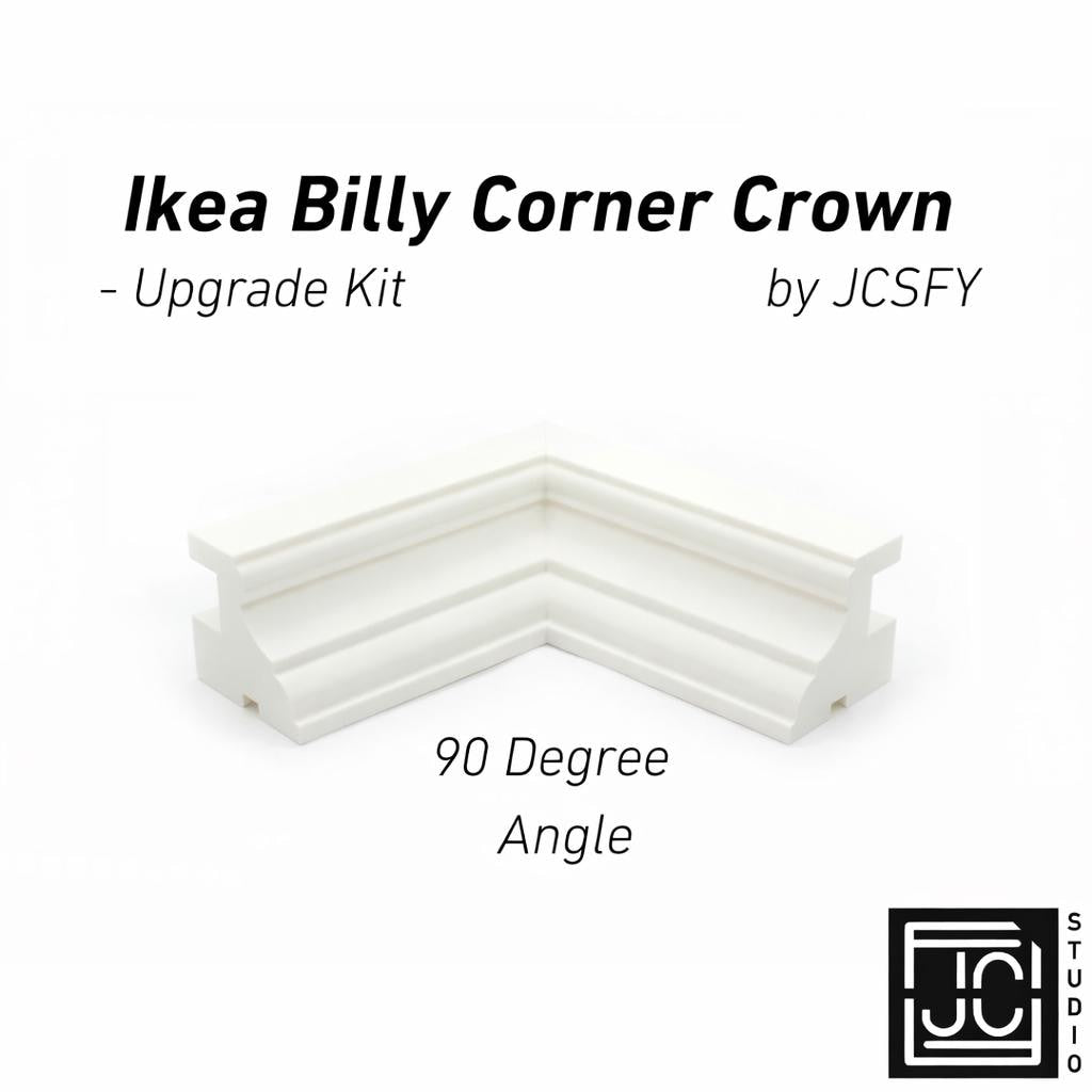 JCSFY IKEA Billy 90 degree crown molding corner upgrade shown in the Etsy listing hero image