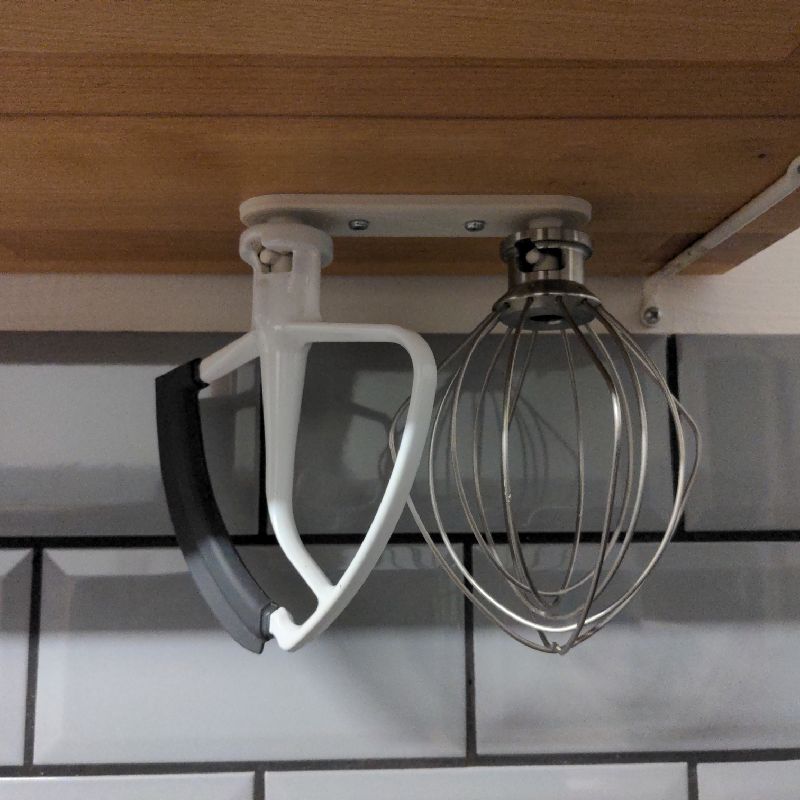 3D printed dual KitchenAid attachment wall holder for mixer tools