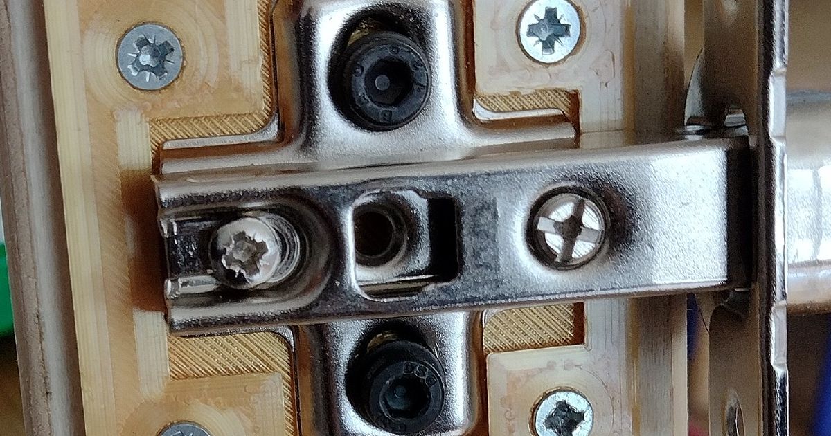 3D printed cabinet hinge repair plate for stripped cabinet screw holes