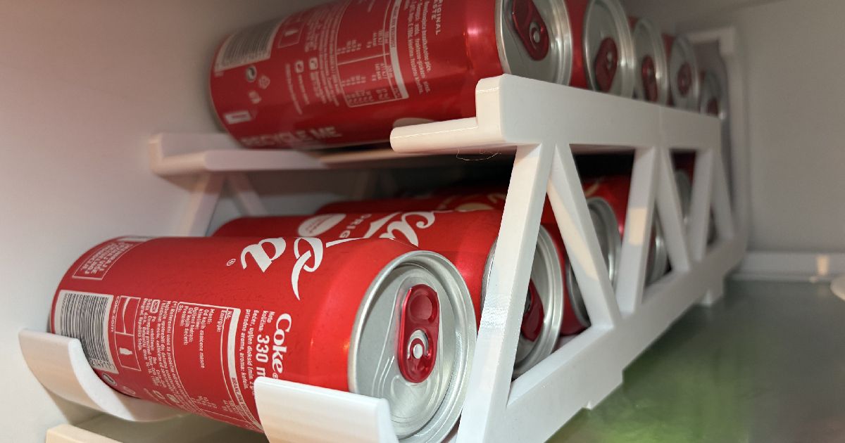 3D printed 330ml tall can dispenser organizing drink cans on a shelf for cleaner fridge and pantry storage