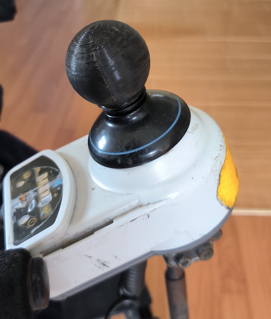 3D printed wheelchair controller handle replacement knob on a powered mobility joystick