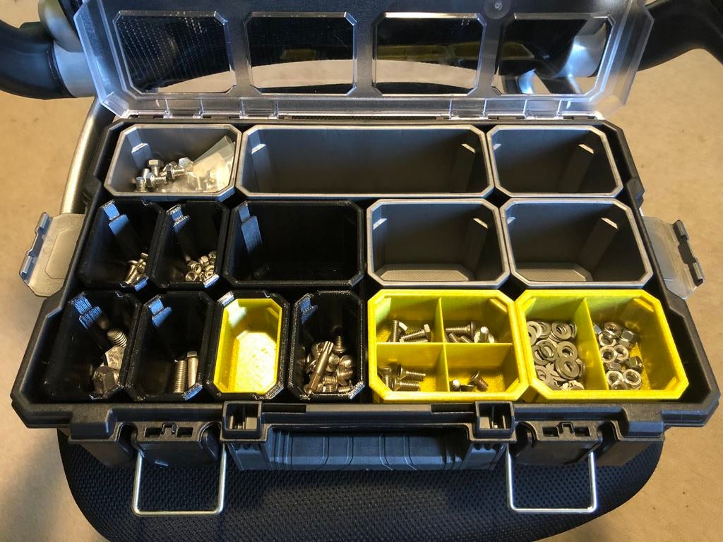 3D printed insert bins for a Husky parts organizer used for small hardware sorting