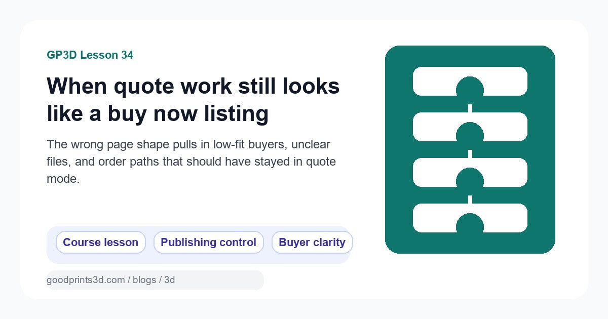 Featured image for GoodPrints Lesson 34 about quote-only work that still looks like a buy now listing.