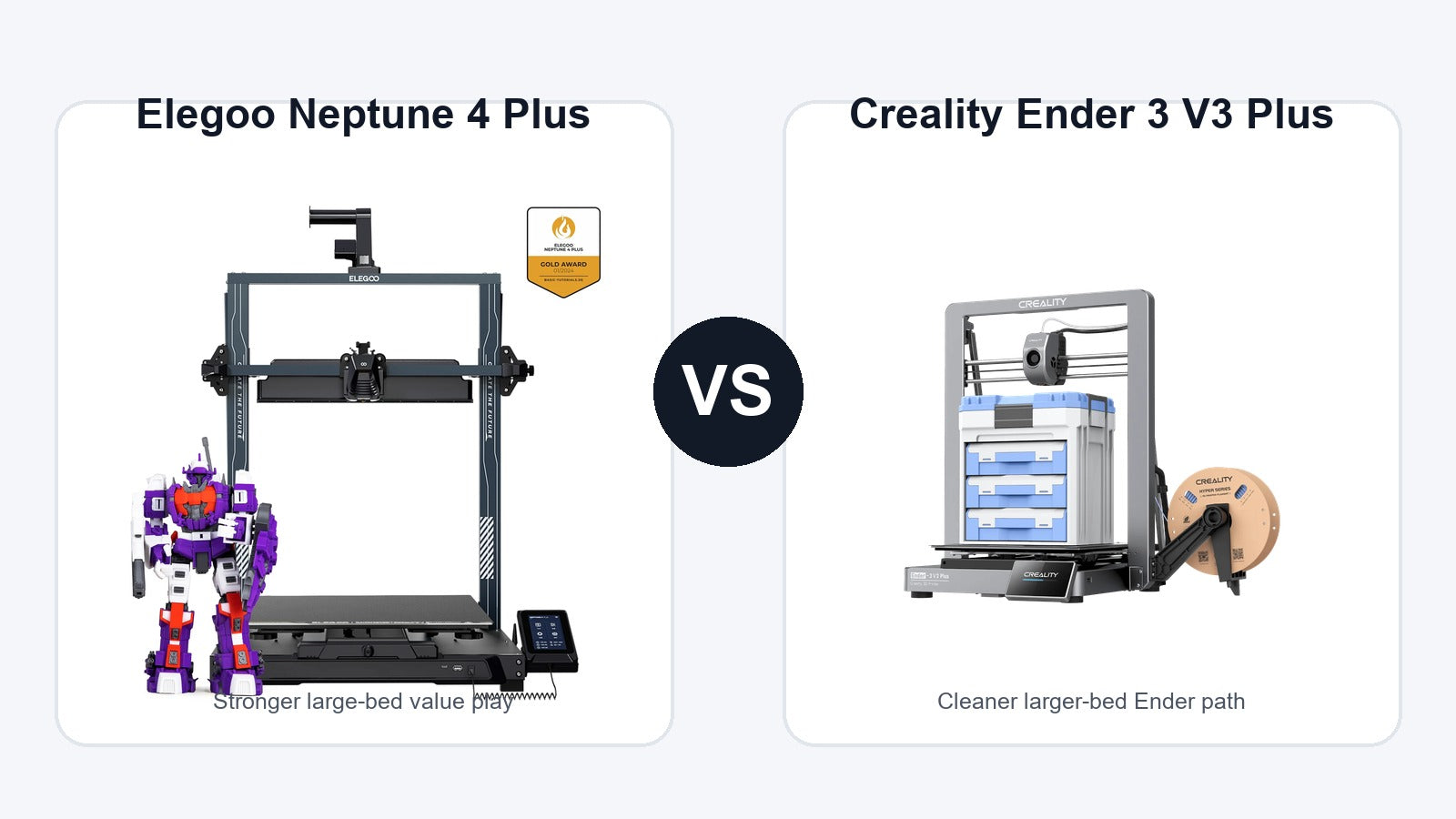 Elegoo Neptune 4 Plus and Creality Ender 3 V3 Plus 3D printer comparison hero image