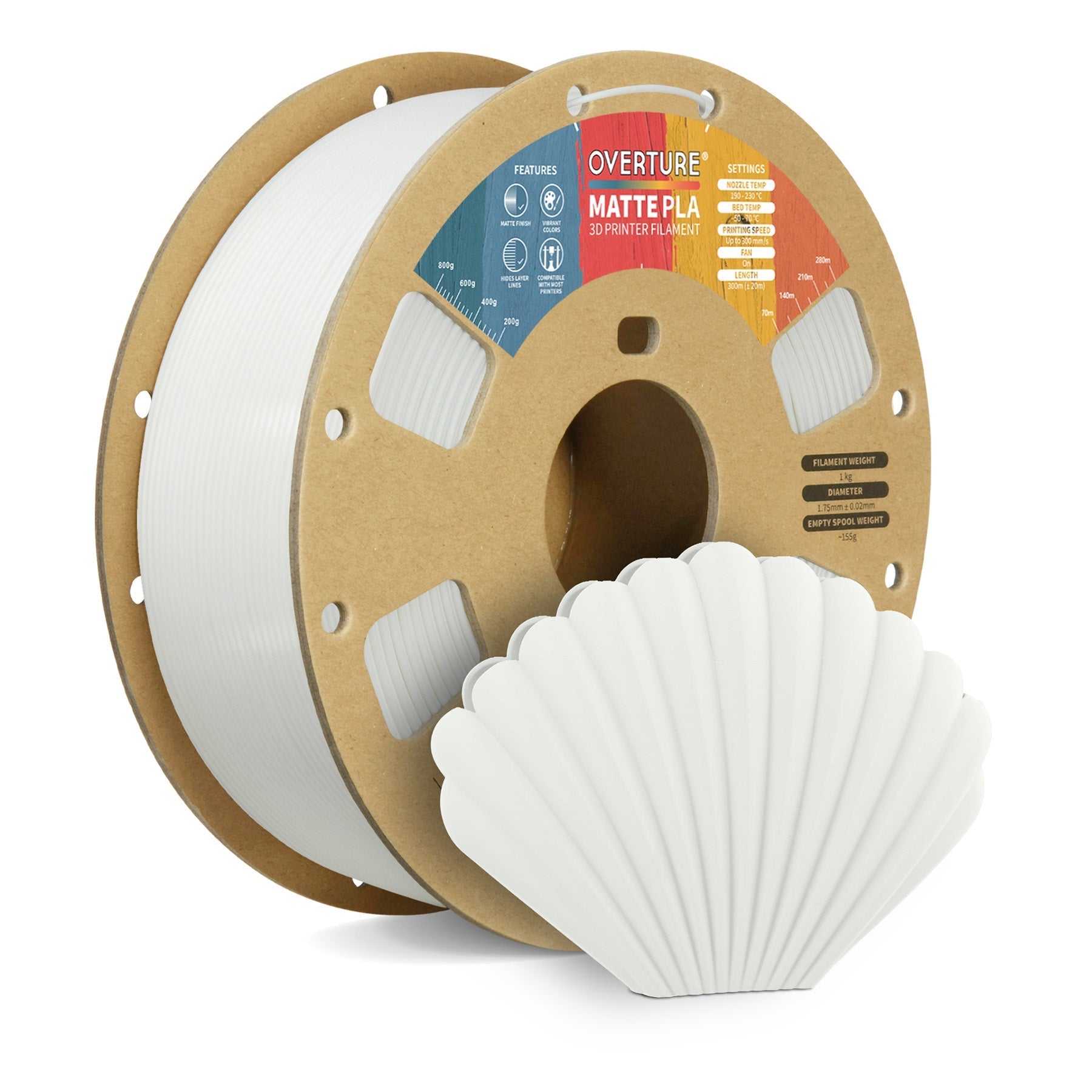 OVERTURE Matte PLA filament spool for 3D printing