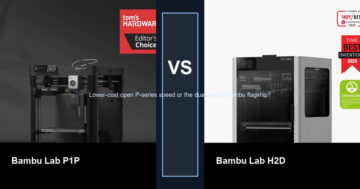Bambu Lab P1P vs Bambu Lab H2D comparison hero image
