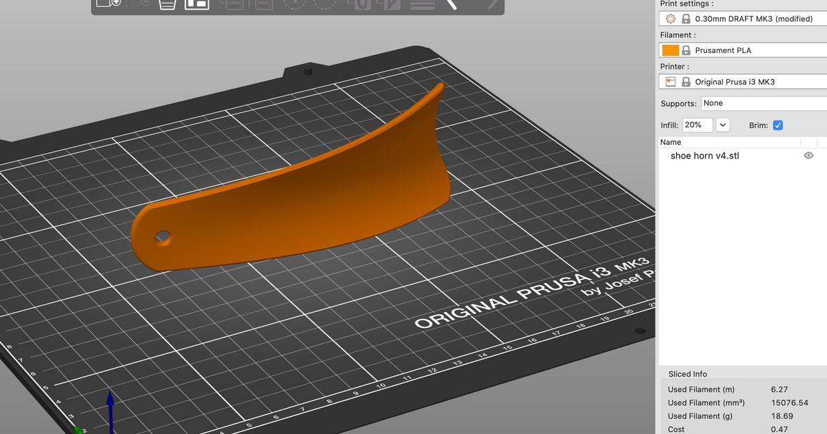 3D printed shoe horn for slipping into snug shoes with less heel wear