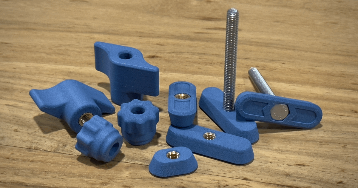 3D printed fixture knobs and dovetail-track jig hardware for shop-built workholding