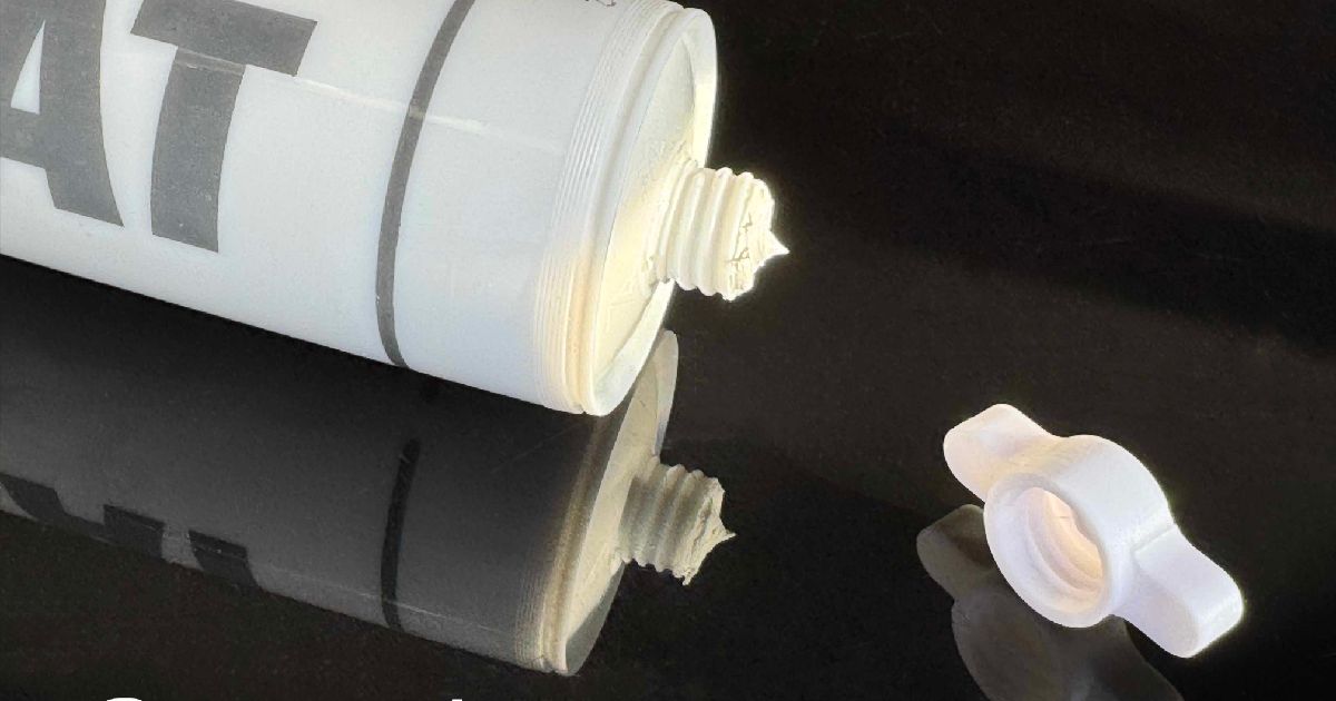 3D printed cap installed on an opened silicone or caulk cartridge to keep the tube usable longer
