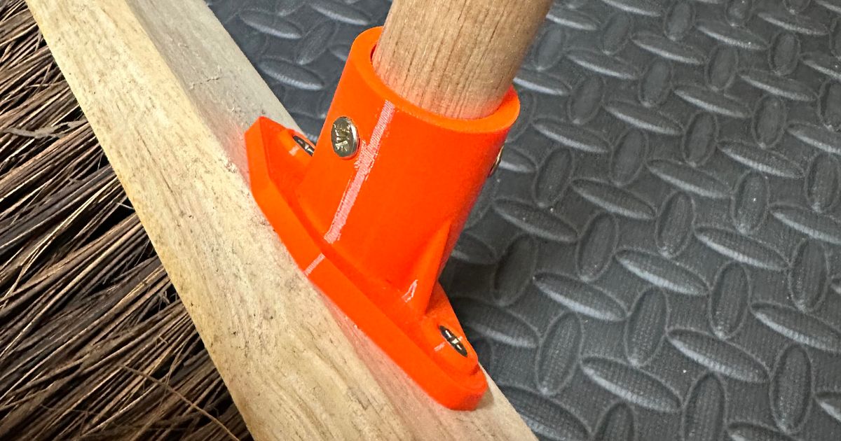 3D printed workshop broom attachment replacement for a broken push broom connector