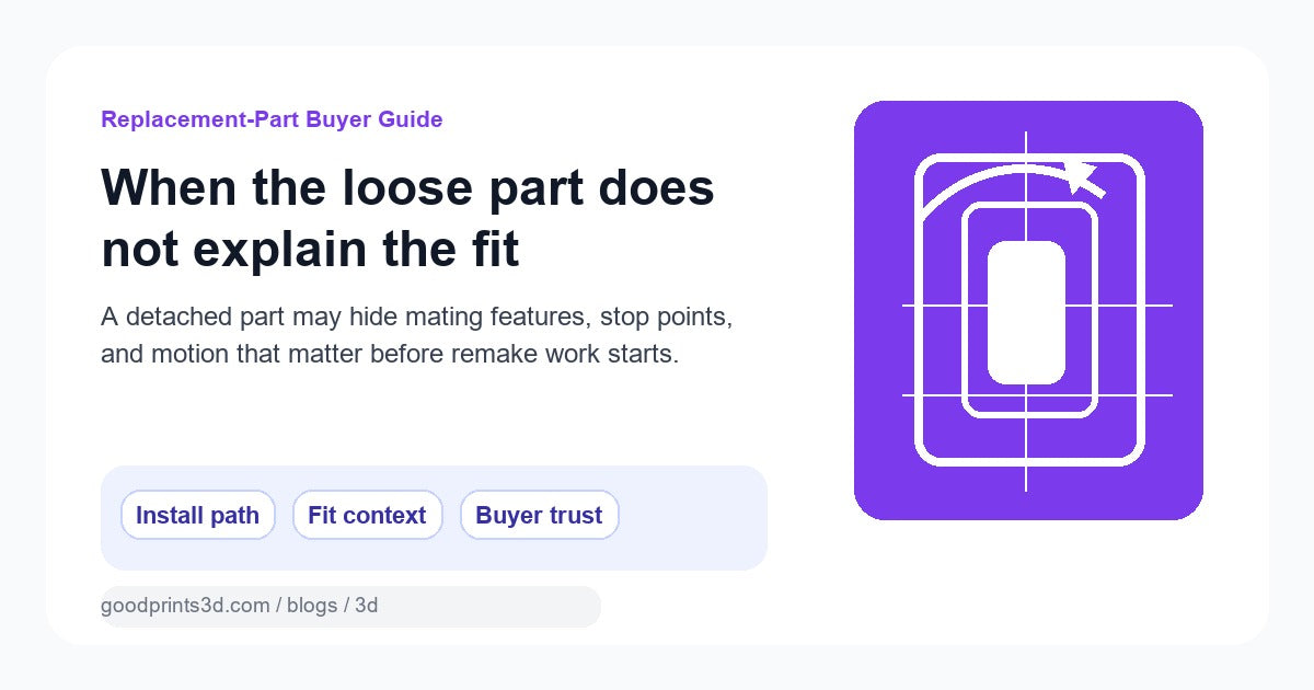 Illustration for a replacement-part guide about missing fit context when the broken part alone does not explain assembly behavior.
