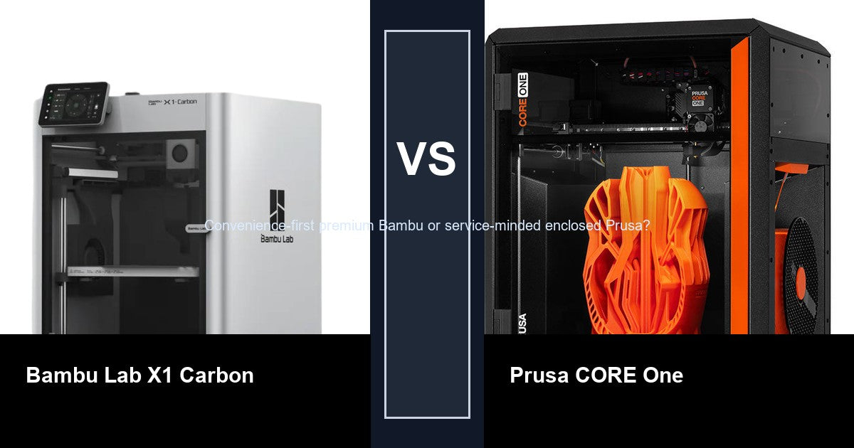 Bambu Lab X1 Carbon vs Prusa CORE One comparison hero image