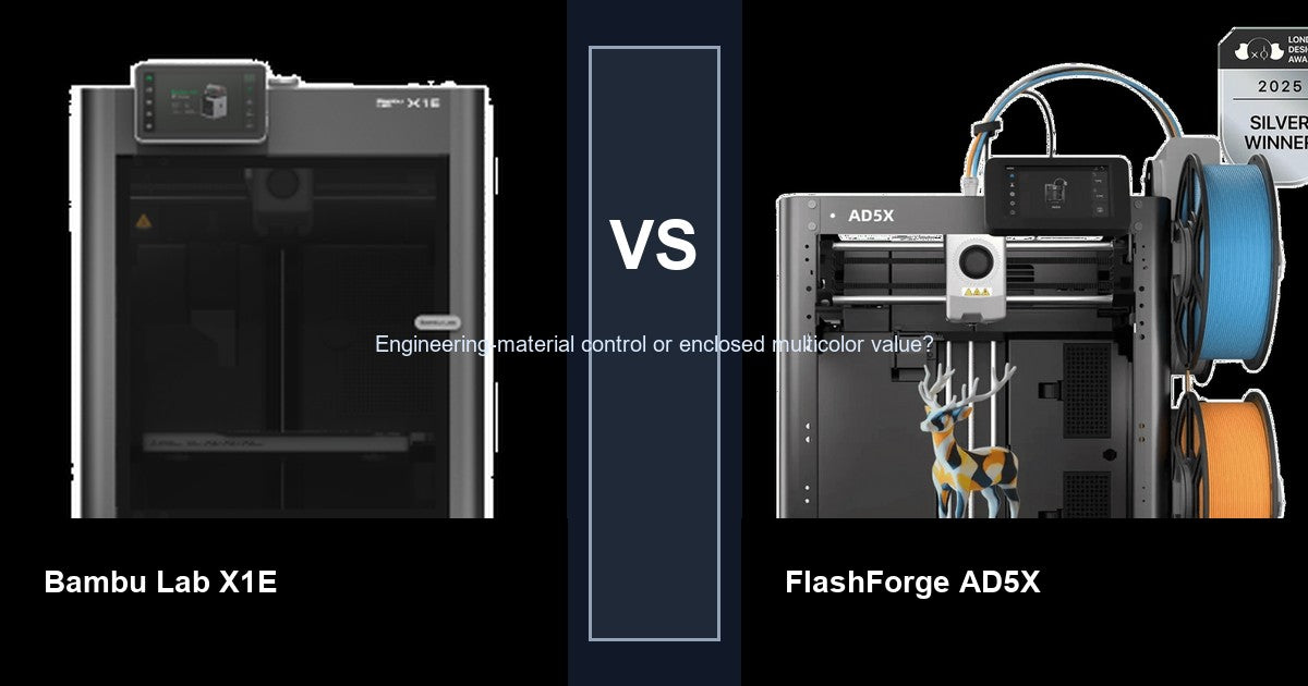 Bambu Lab X1E vs FlashForge AD5X comparison hero image